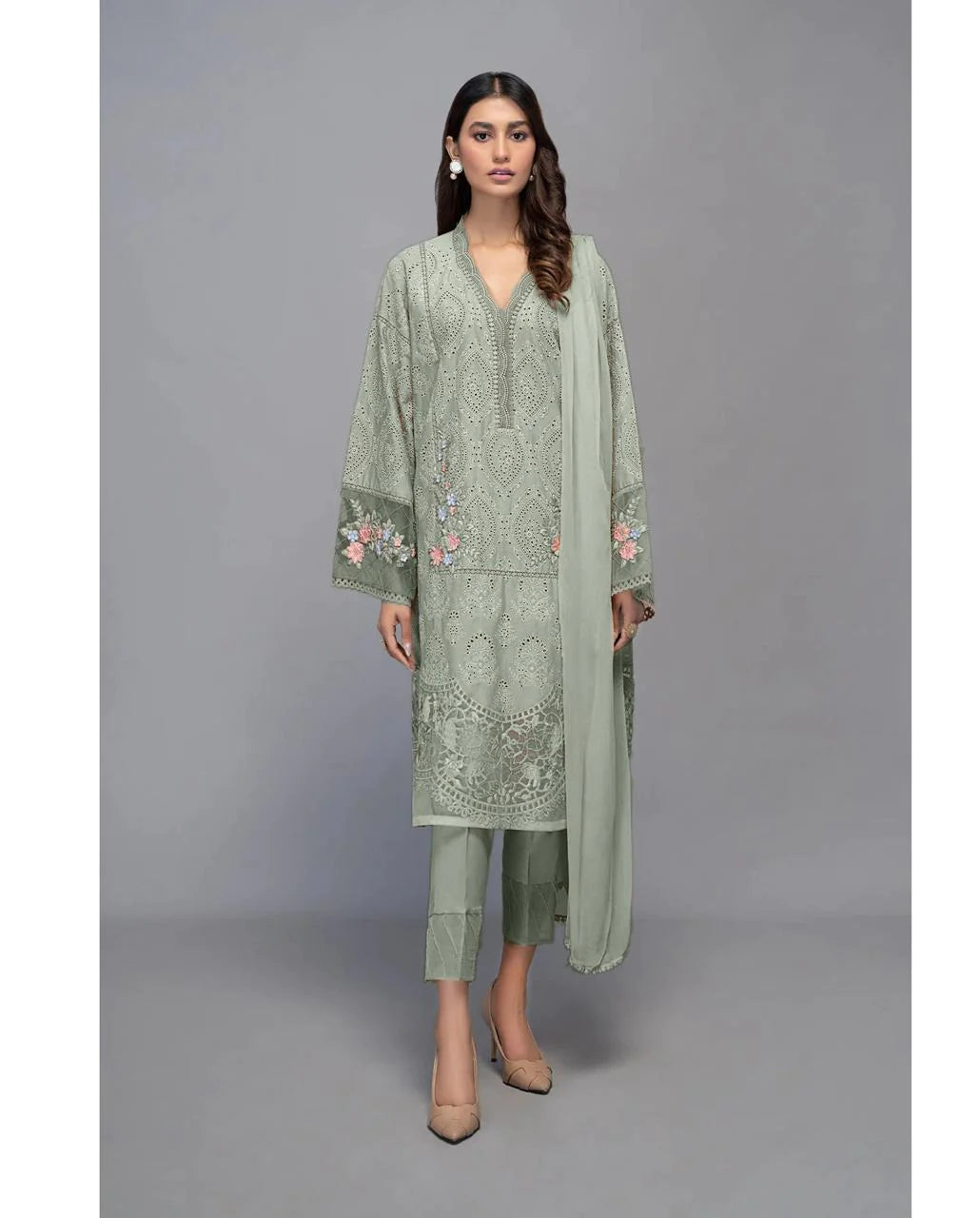 MARIA B EID COLLECTION LAWN CHICKEN KARI EMBROIDERY DRESS 3 PIECE UNSTITCHED