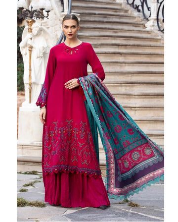 MARIA B LAWN EMBROIDERY DRESS WITH PRINTED SHAWL 3 PIECE UNSTITCHED