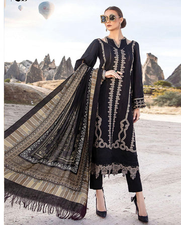 MARIA B LAWN EMBROIDERY DRESS WITH PRINTED SHAWL 3 PIECE UNSTITCHED