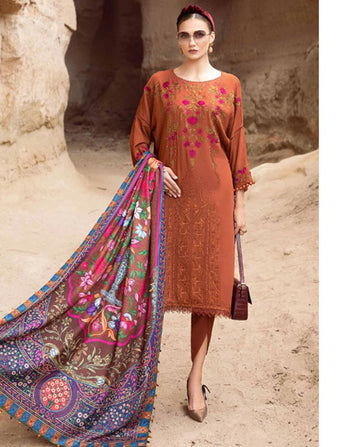 MARIA B LAWN EMBROIDERY DRESS WITH PRINTED SHAWL 3 PIECE UNSTITCHED