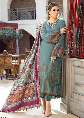 MARIA B LAWN EMBROIDERY DRESS WITH PRINTED SHAWL 3 PIECE UNSTITCHED