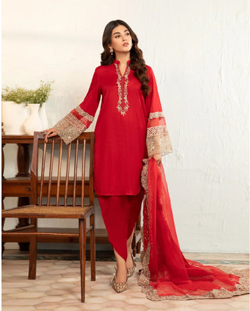 Maria B Linen Embroidery Dress 3Ps With Chiffon Embroidery Dupatta