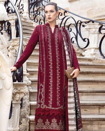 MARIA B LAWN EMBROIDERY DRESS WITH PRINTED SHAWL 3 PIECE UNSTITCHED