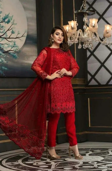 Aizah S67: Lawn Embroidery Dress 3Ps With Bamber Chiffon Dupatta