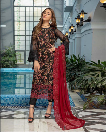 AZURE SOFT CHIFFON HEAVILY EMBROIDERY DRESS 3 PIECE UNSTITCHED