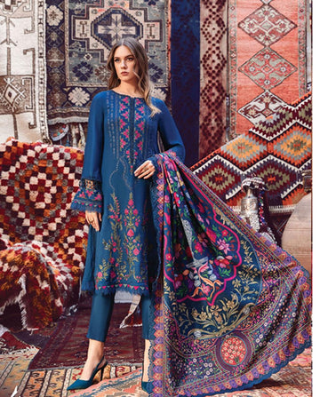 MARIA B LAWN EMBROIDERY DRESS WITH PRINTED SHAWL 3 PIECE UNSTITCHED